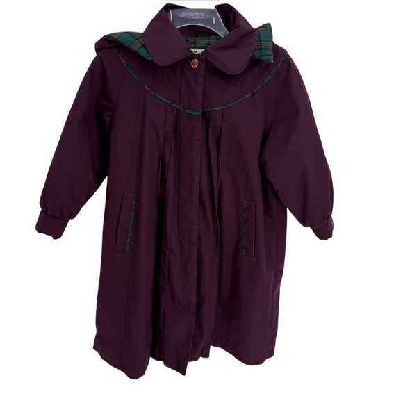 Rothschild Girls Size 7 Coat Jacket longline Hooded Dark Purple faux fur lined - Picture 1 of 8